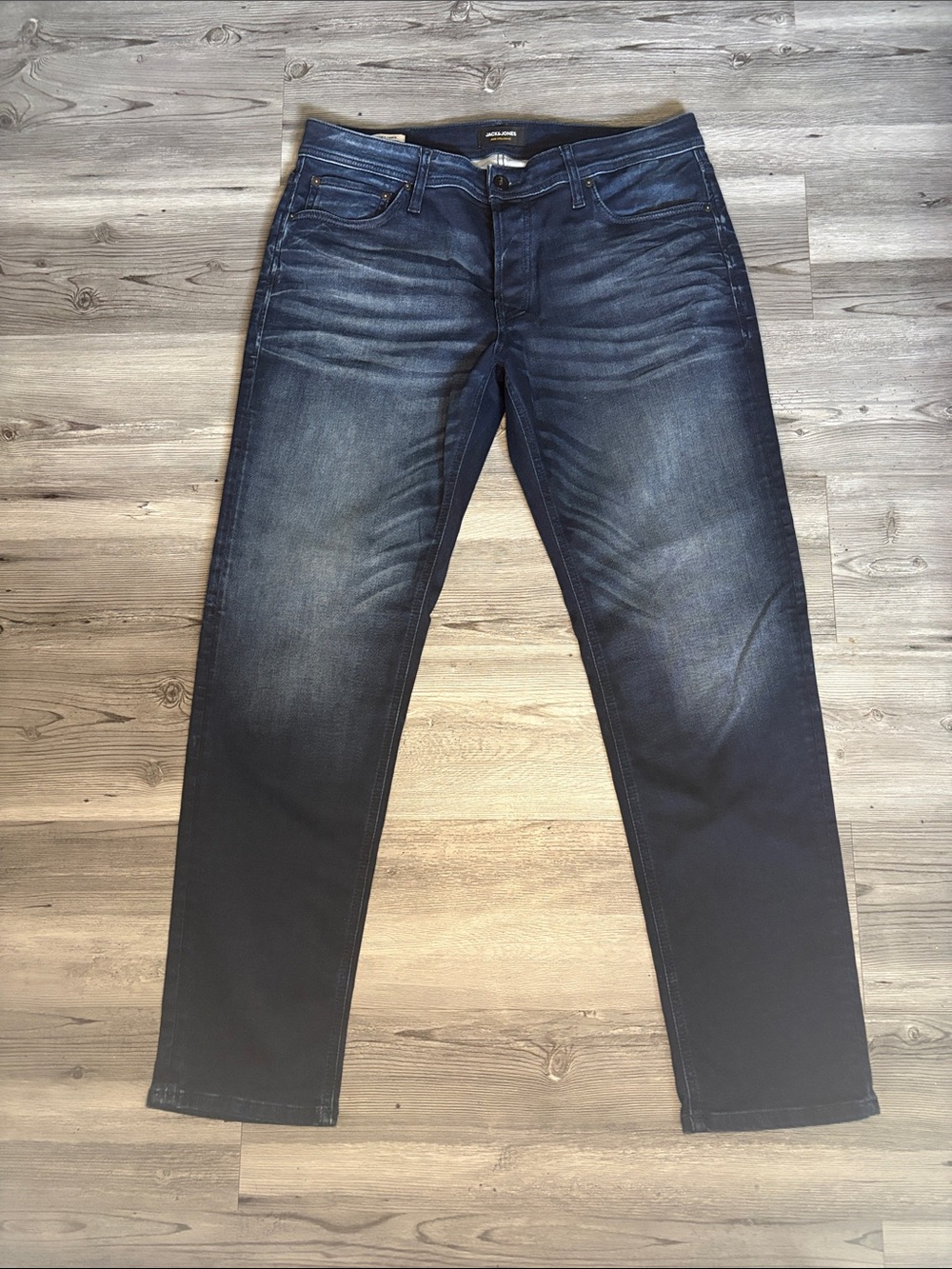 Jack and Jones Men’s Comfort/Mike Jeans in Faded Dark Blue Button Fly 36x34